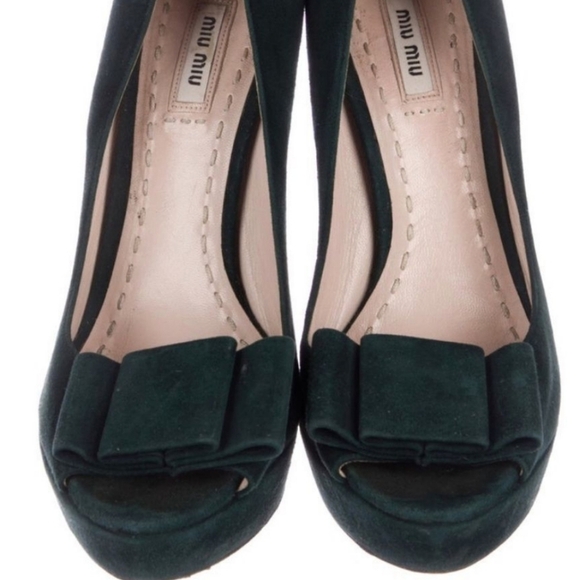 Miu Miu Green Suede Peep Toe Pumps - Picture 5 of 5